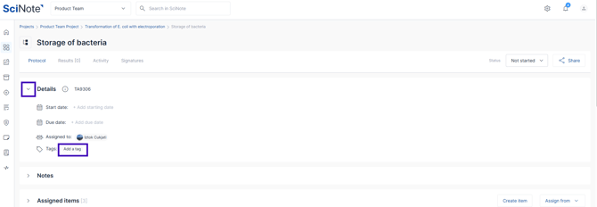 Create a tag inside the task