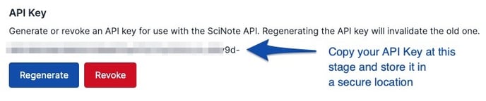 Generated SciNote API Key