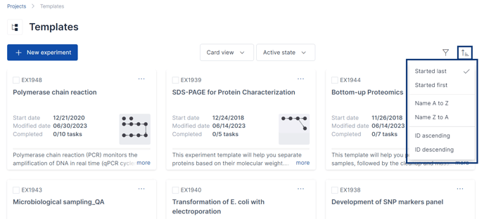 How to Sort my Experiments