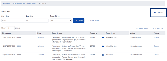 How to access and export the Audit Trail in SciNote