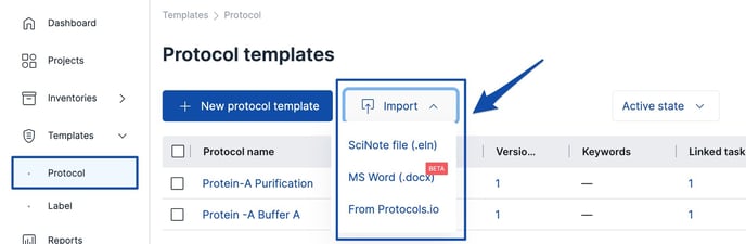 Import Protocol Template Options