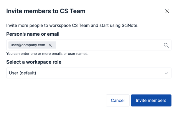 Invite new members to SciNote Workspace