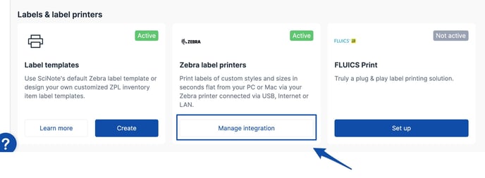 Manage Integration for Zebra Label Printer