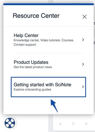 Resource Center Options in SciNote
