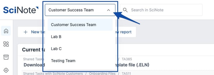 Switch Between SciNote Teams