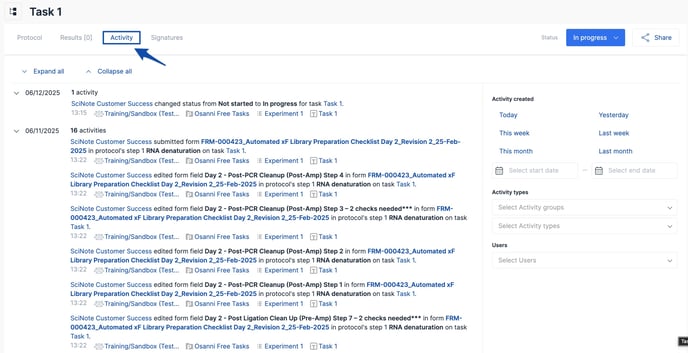 Task Activity Tab 2025